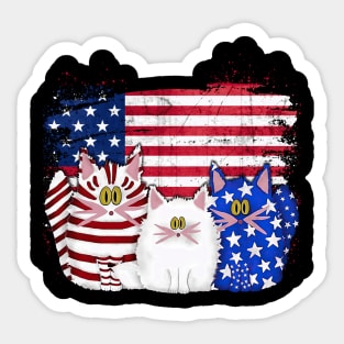 Red White Blue Cats USA Flag Firework 4th Of July Shirt Sticker